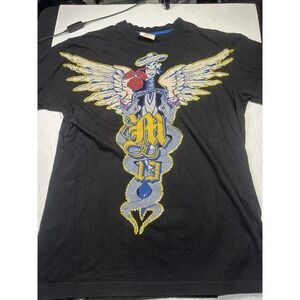 Mens Apparel Mecca outlaw Print T Shirt Winged Skull Snake Rocker Tattoo Black